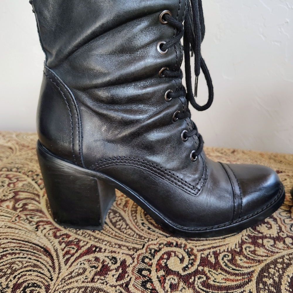 Vintage by Steve Madden Black Leather Mid-Calf Combat Boots Size 7M 90's - Picture 7 of 12